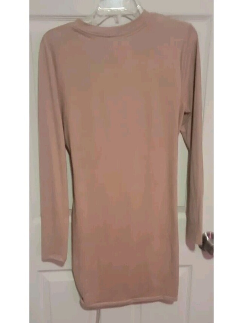 BLASHE BEIGE LONG SLEEVE MINI DRESS DRAWSTRING ON SIDE SOFT VELVET SIZE LARGE